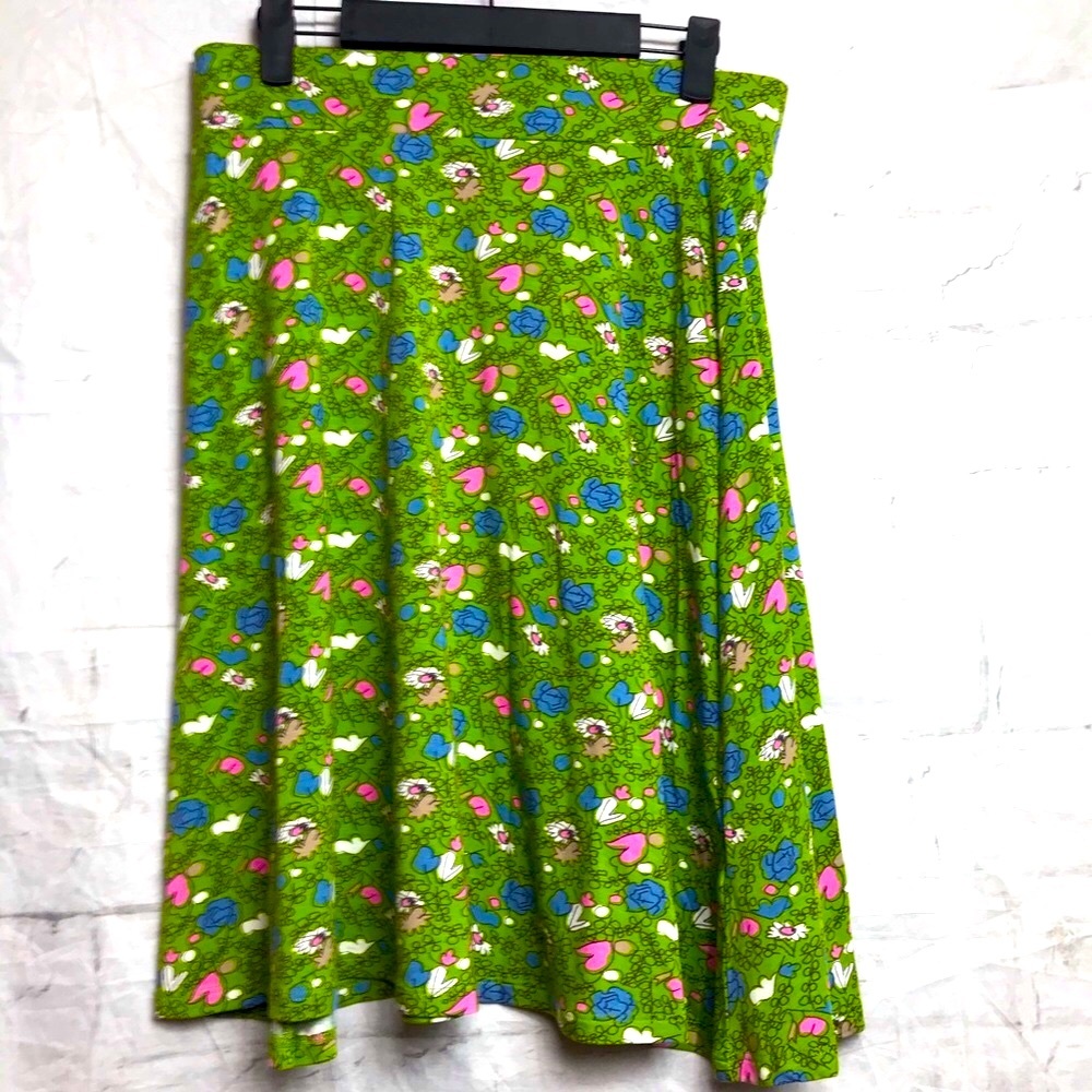 Boden Bright Green Floral/Heart Print Stretch Skirt Pull On Sz 6L
